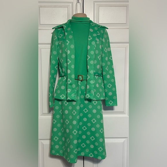 Dresses & Skirts - Vintage 60’s 70’s Green White Women’s 3 piece Dress Retro geometrical‎ circles